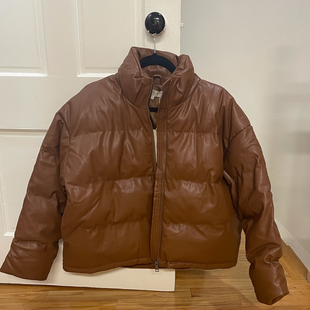 Meshki Faux Leather Puffer Coat